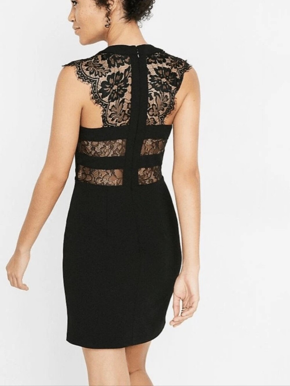 Express Black Lace-Trim Mini Sheath Dress